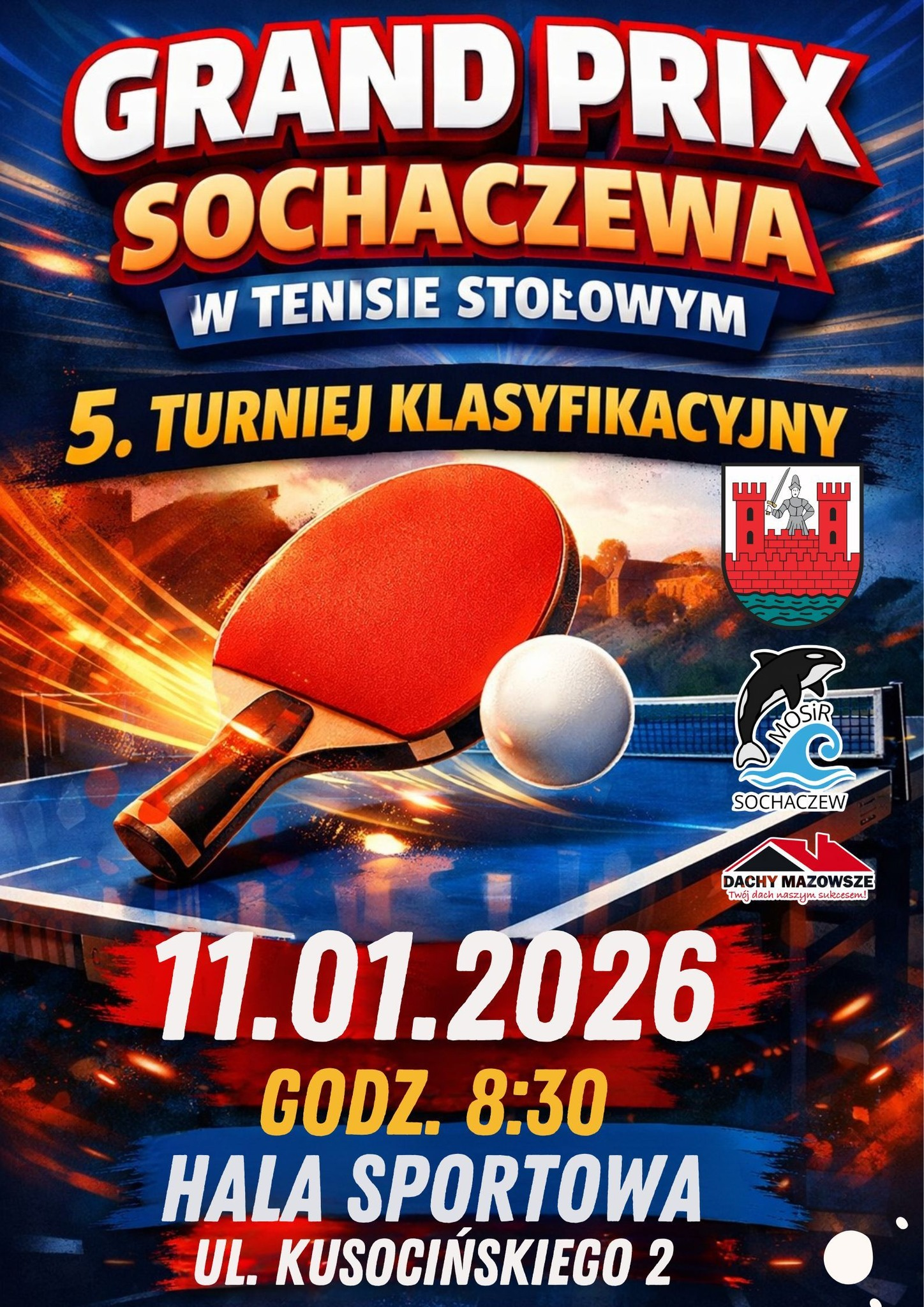 Plakat turnieju 5. Turniej Klasyfikacyjny Grand Prix Sochaczewa w Tenisie Stołowym (11 stycznia 2026)