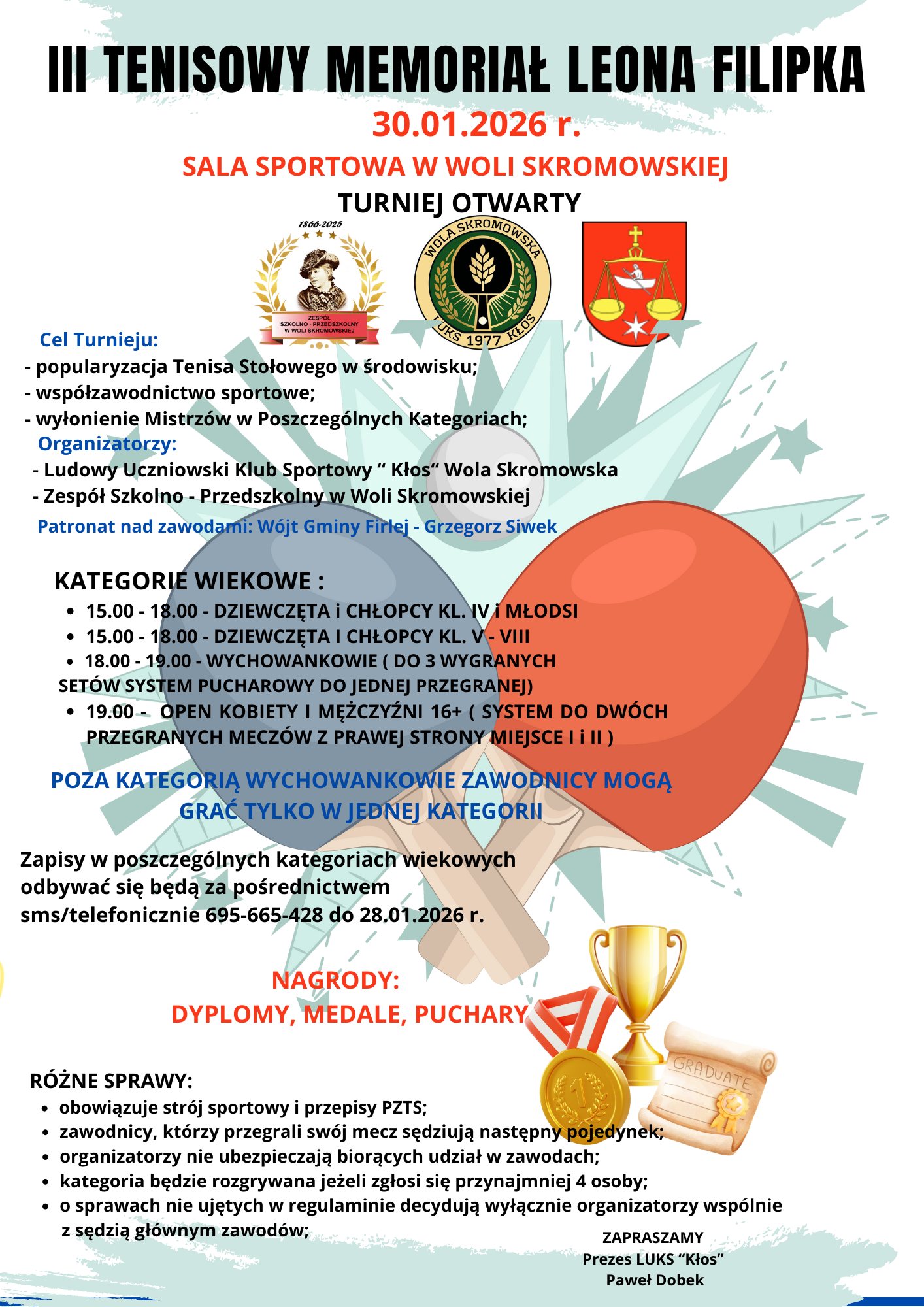 Plakat turnieju III Tenisowy Memoriał Leona Filipka