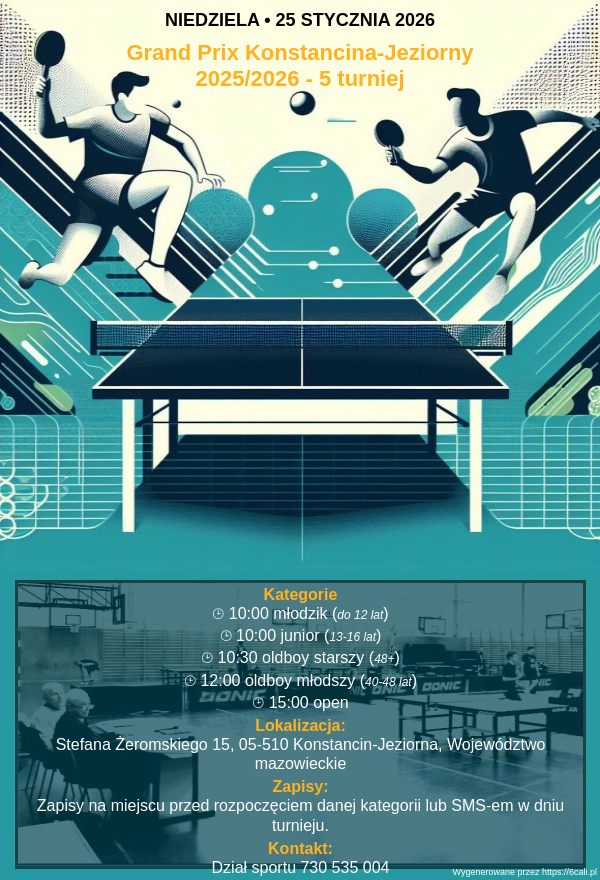 Plakat turnieju Grand Prix Konstancina-Jeziorny 2025/2026 - 5 turniej