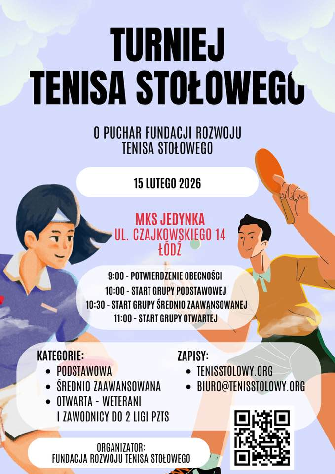 Plakat turnieju Turniej Tenisa Stołowego o Puchar Fundacji Rozwoju Tenisa Stołowego (15 lutego 2026)