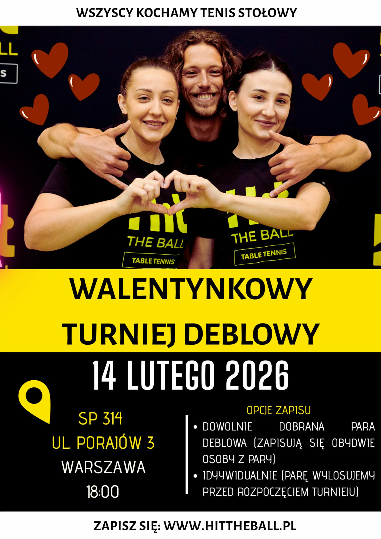 Plakat turnieju Walentynkowy Turniej Deblowy (14 lutego 2026)