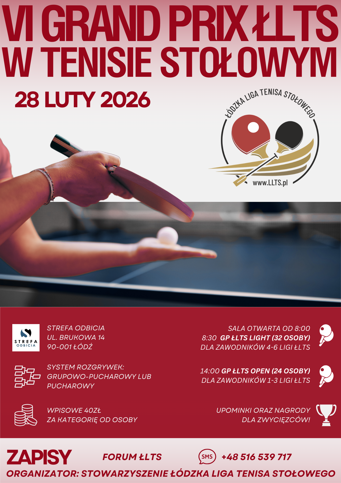 Plakat turnieju 6  Turniej GP OPEN Łódzkiej Ligi Tenisa Stołowego