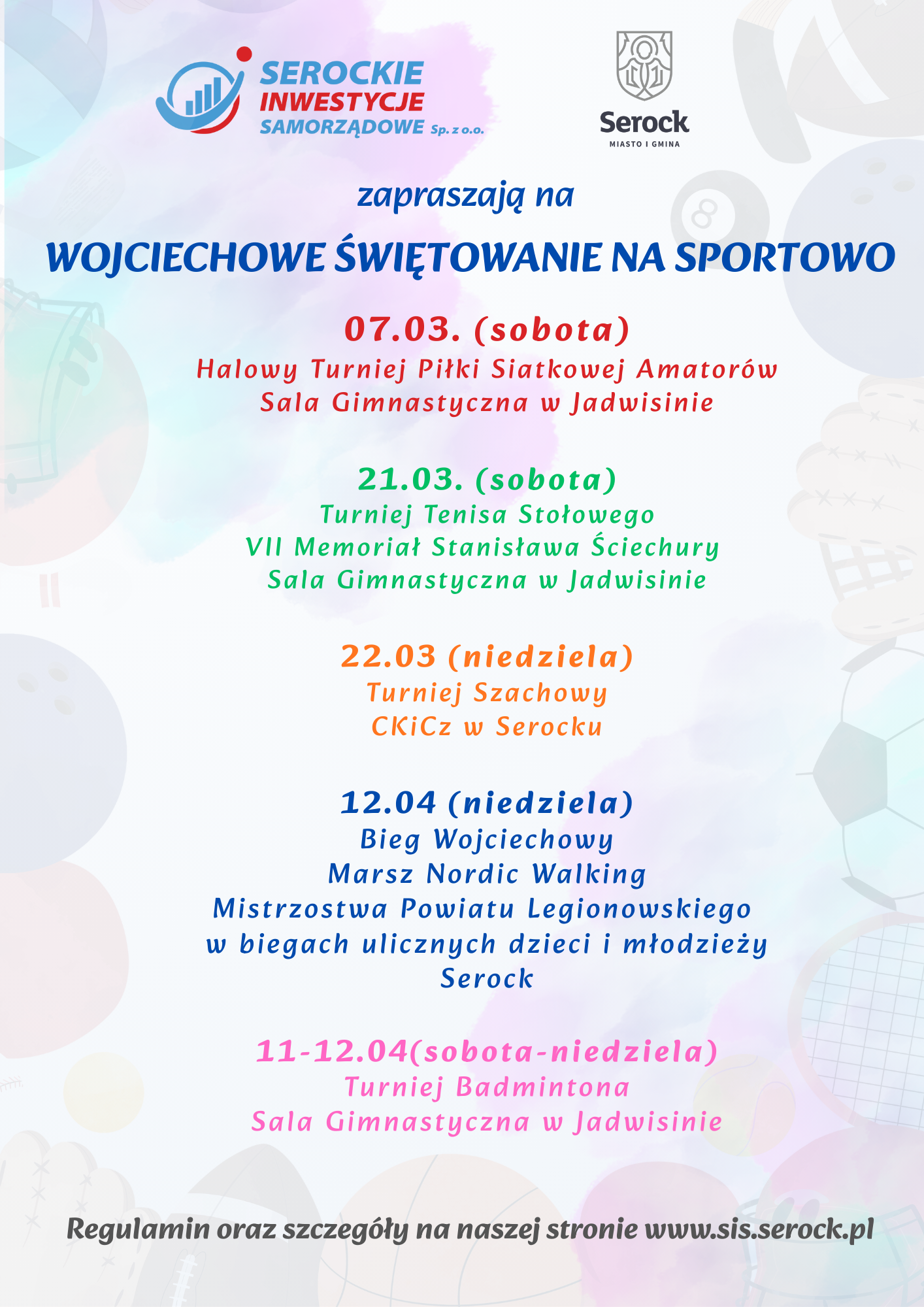 Plakat turnieju Turniej Tenisa Stołowego w ramach obchodów  Wojciechowego Świętowania na sportowo