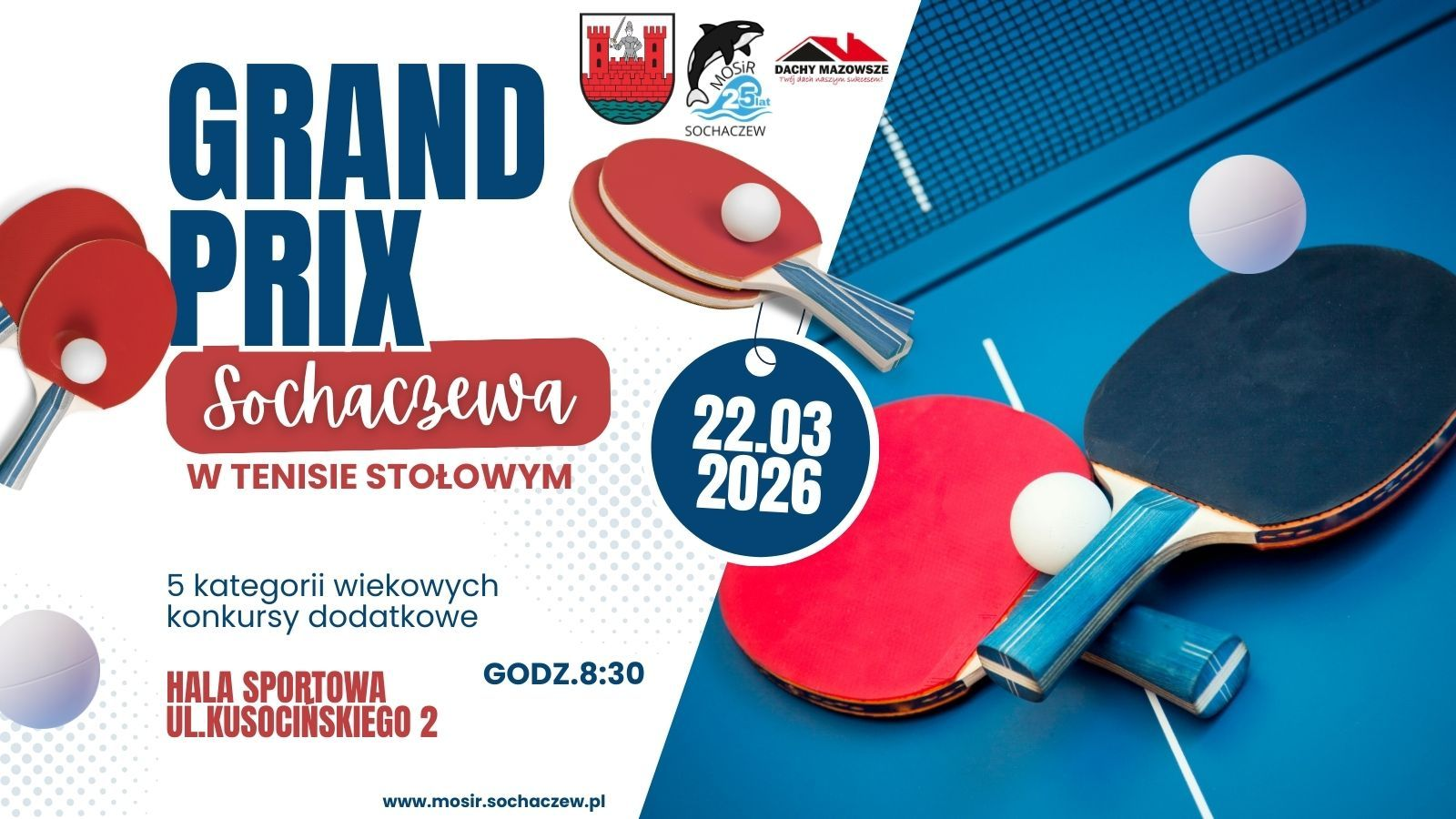 Plakat turnieju GRAND PRIX SOCHACZEWA W TENISIE STOŁOWYM (22 marca 2026)