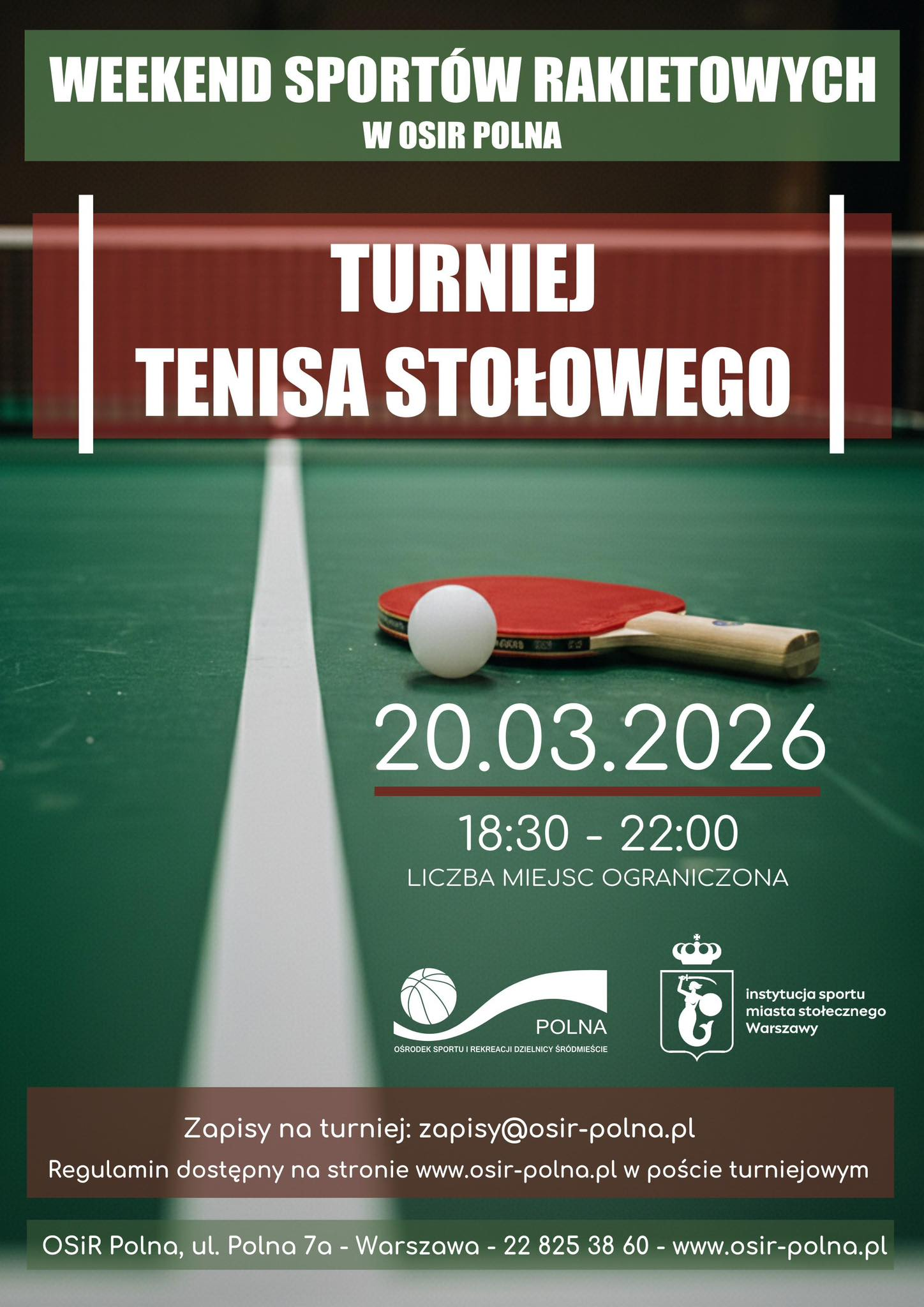 Plakat turnieju Turniej Tenisa Stołowego  (20 marca 2026)