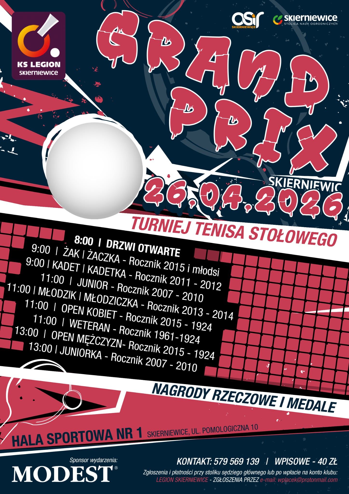 Plakat turnieju Grand Prix Skierniewic w tenisie stołowym