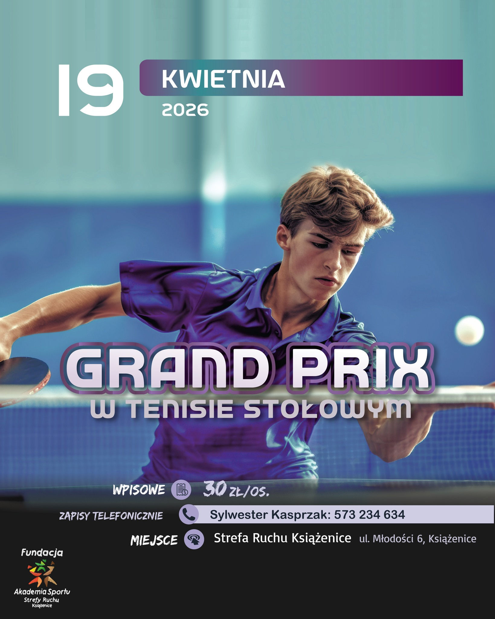 Plakat turnieju Grand Prix w Tenisie Stołowym (19 kwietnia 2026)