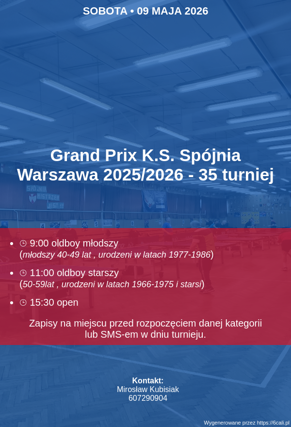 Plakat turnieju Grand Prix K.S. Spójnia Warszawa 2025/2026 - 35  turniej