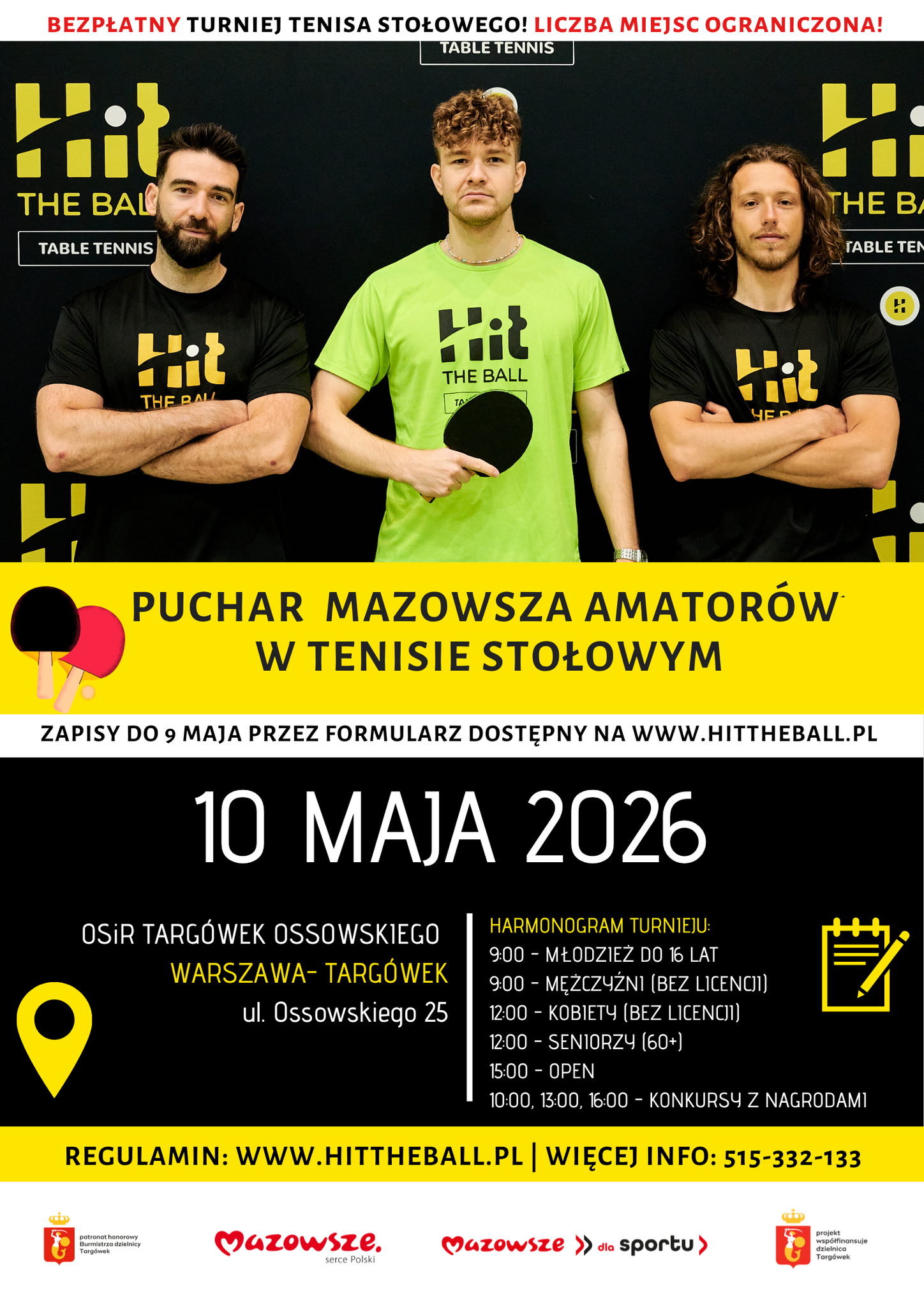 Plakat turnieju PUCHAR MAZOWSZA AMATORÓW W TENISIE STOŁOWYM