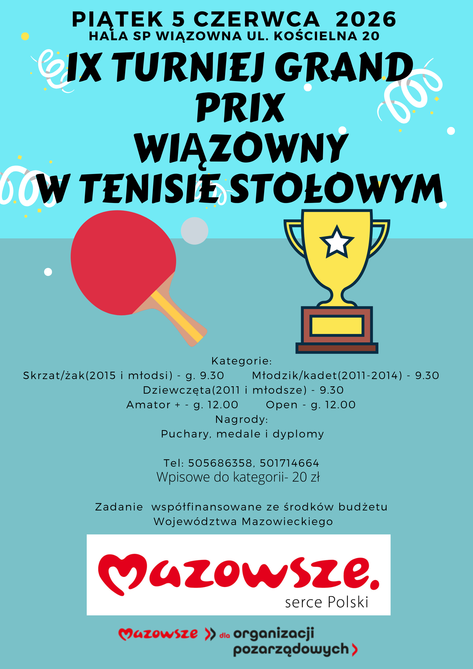 Plakat turnieju IX Turniej Grand Prix Wiązowny w Tenisie Stołowym
