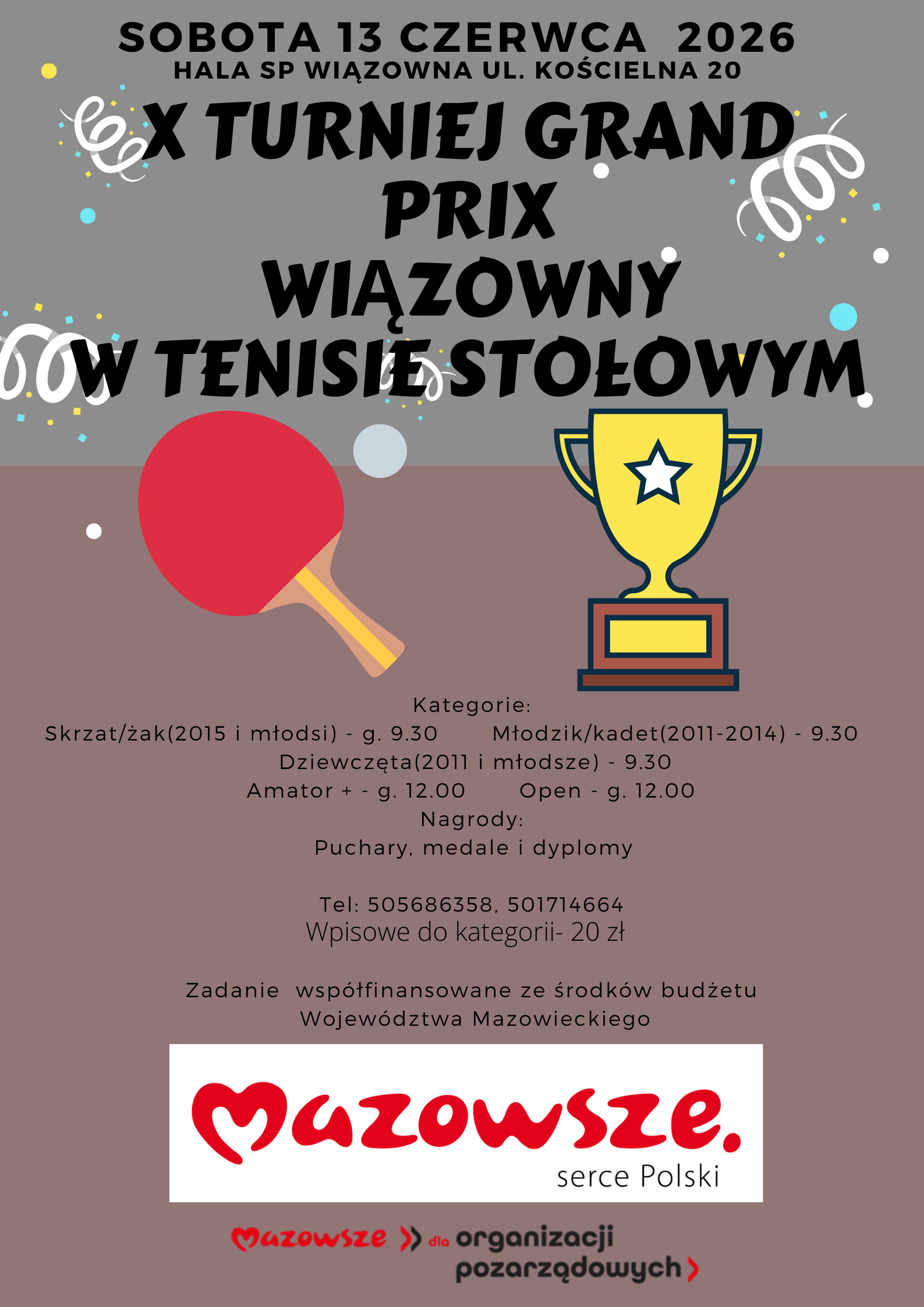 Plakat turnieju X Turniej Grand Prix Wiązowny w Tenisie Stołowym