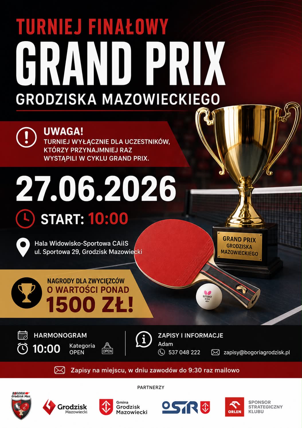 Plakat turnieju Turniej Finałowy Grand Prix Grodziska Mazowieckiego