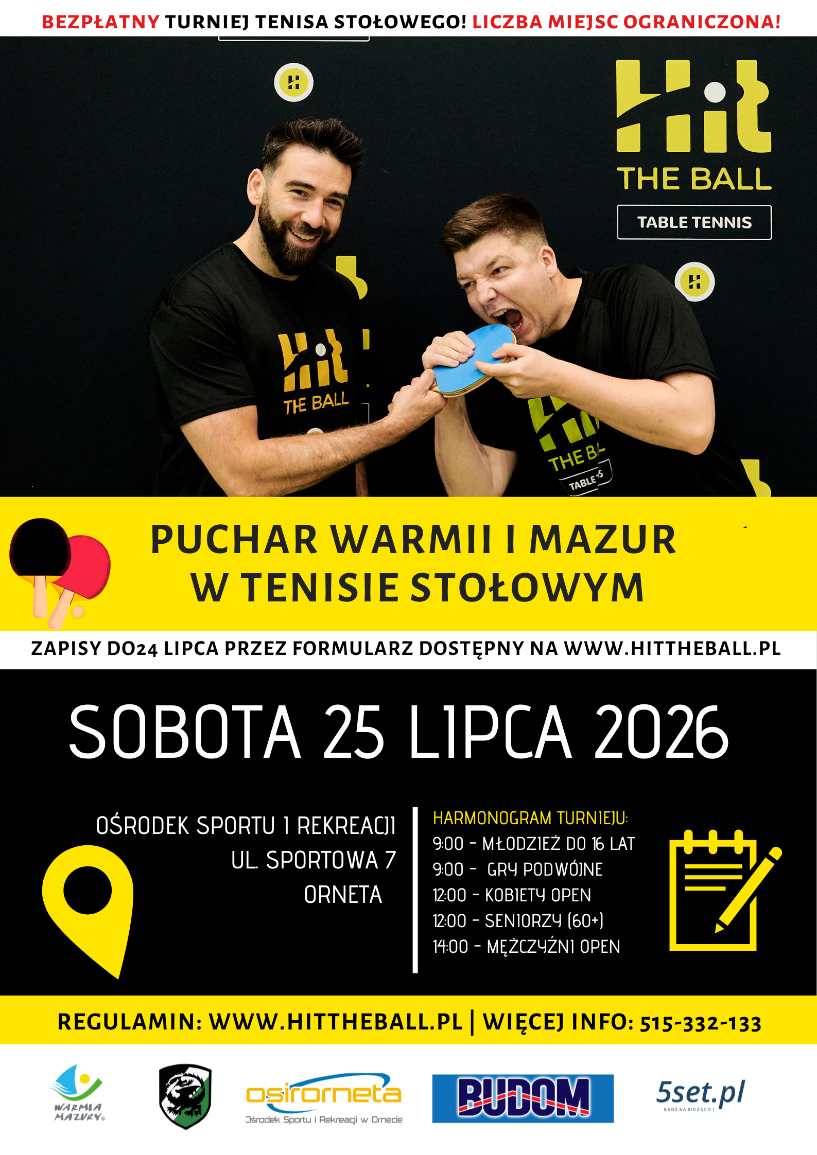 Plakat turnieju PUCHAR WARMII I MAZUR W TENISIE STOŁOWYM
