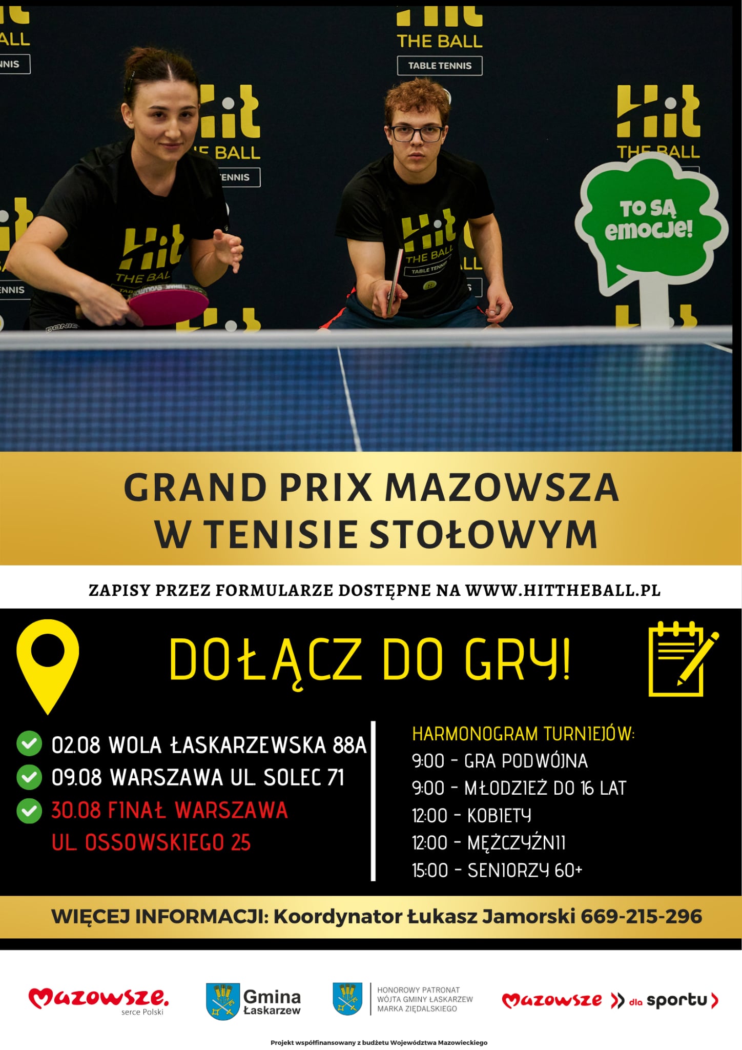 Plakat turnieju Turniej GRAND PRIX MAZOWSZA W TENISIE STOŁOWYM Targówek