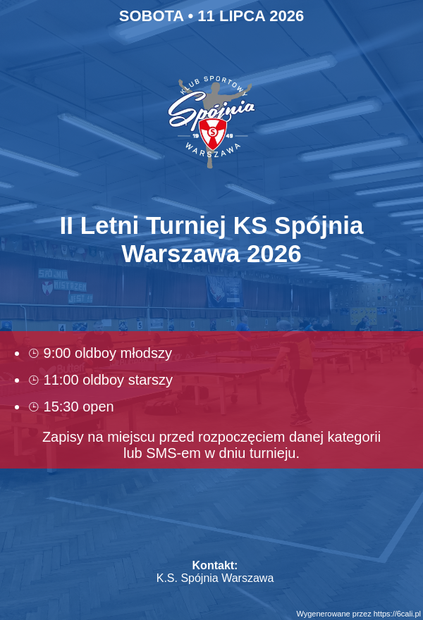 Plakat turnieju II Letni Turniej KS Spójnia Warszawa 2026