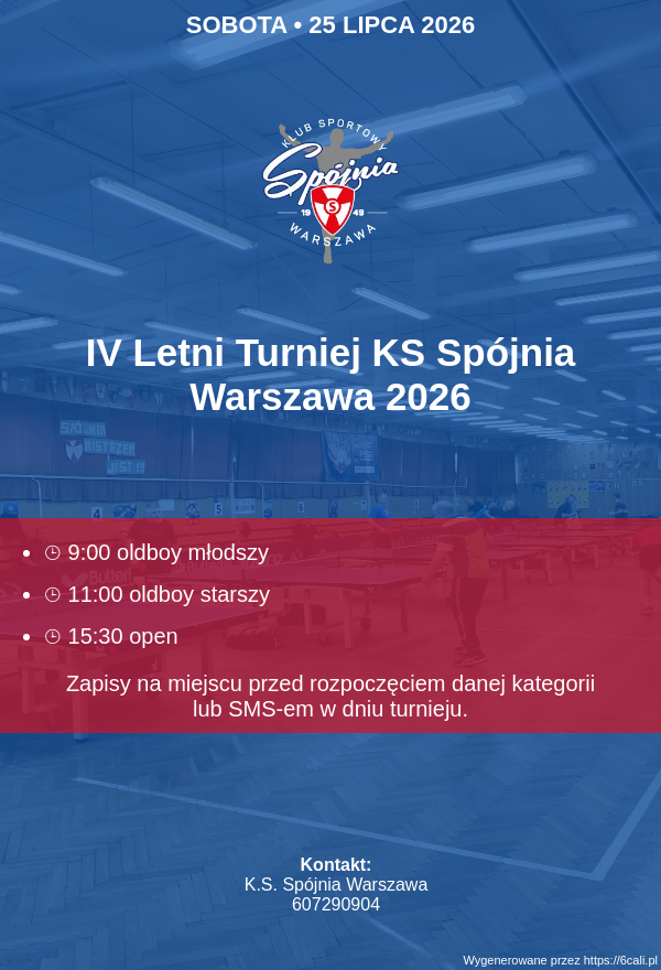 Plakat turnieju IV Letni Turniej KS Spójnia Warszawa 2026
