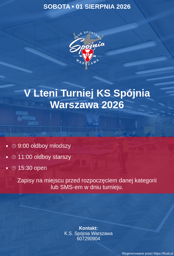 Plakat turnieju V Lteni Turniej KS Spójnia Warszawa 2026