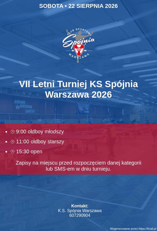 Plakat turnieju VII Letni Turniej KS Spójnia Warszawa 2026