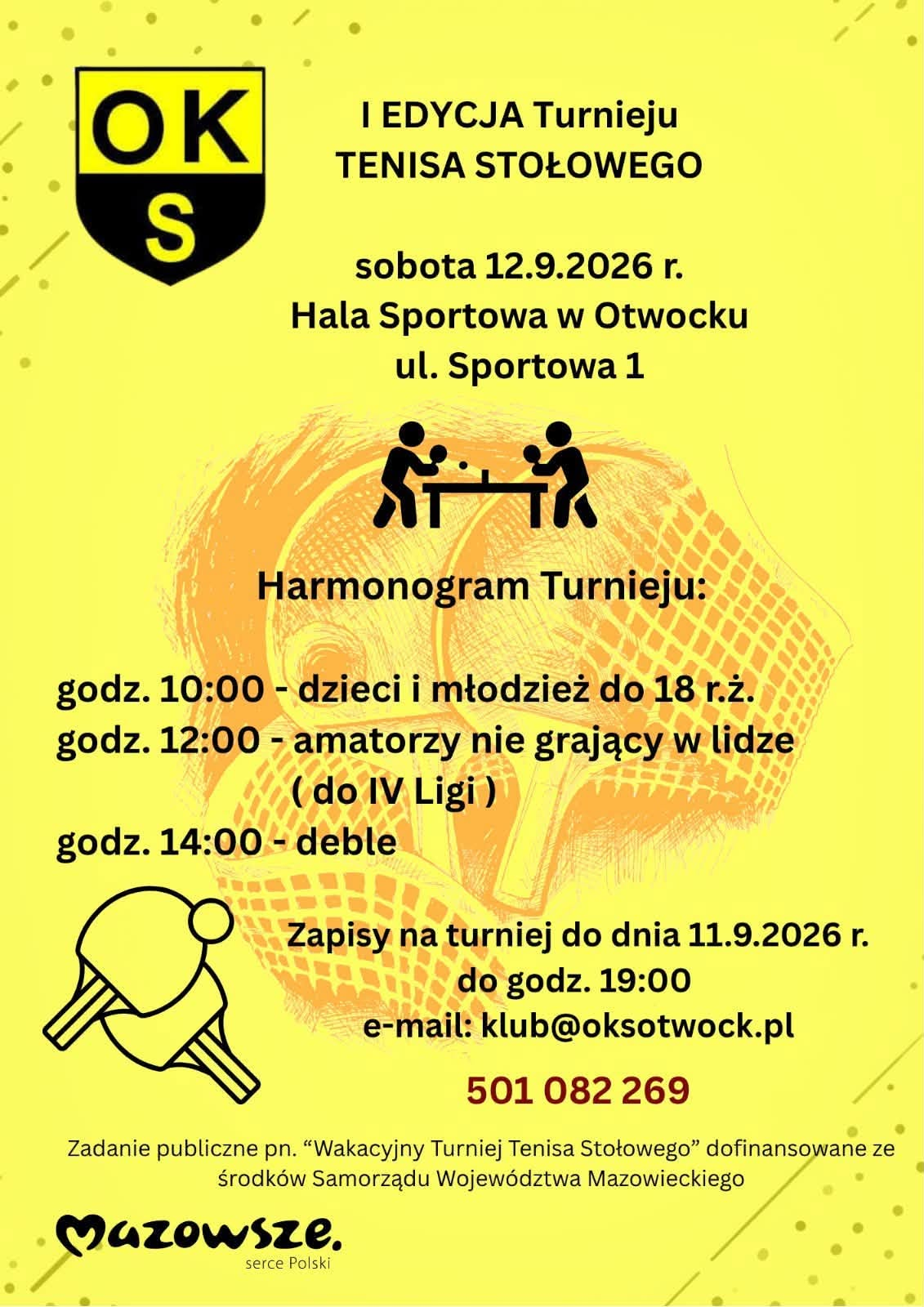 Plakat turnieju I Edycja Turnieju Tenisa Stołowego (12 września 2026)