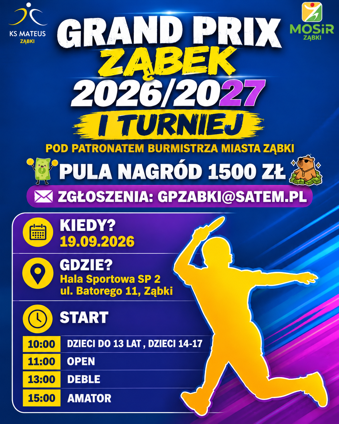 Plakat turnieju GRAND PRIX Ząbek 2026/2027 w Tenisie Stołowym - 1 turniej