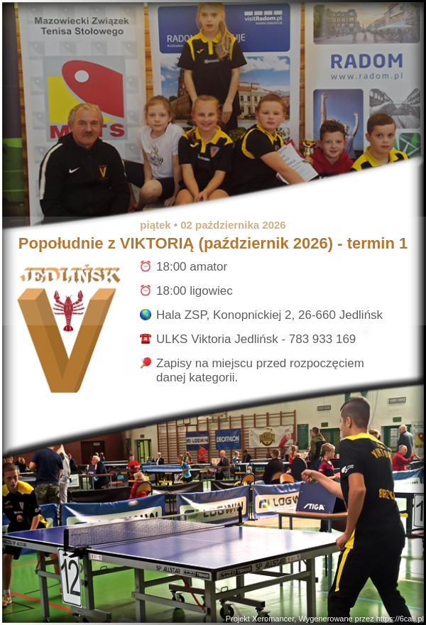 Plakat turnieju Popołudnie z  VIKTORIĄ (październik 2026) - termin 1