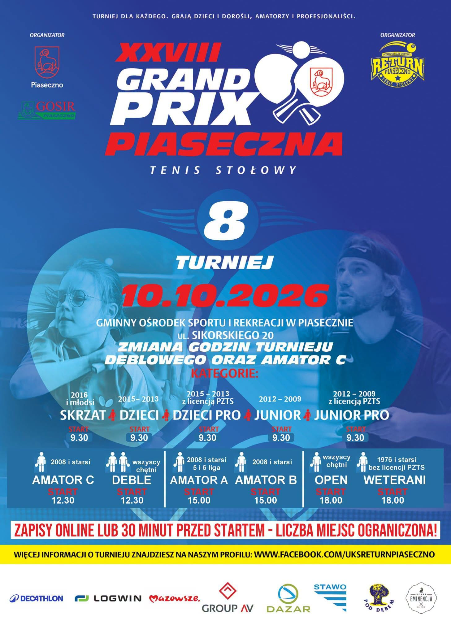 Plakat turnieju Grand Prix Piaseczna w tenisie stołowym (10 października 2026)
