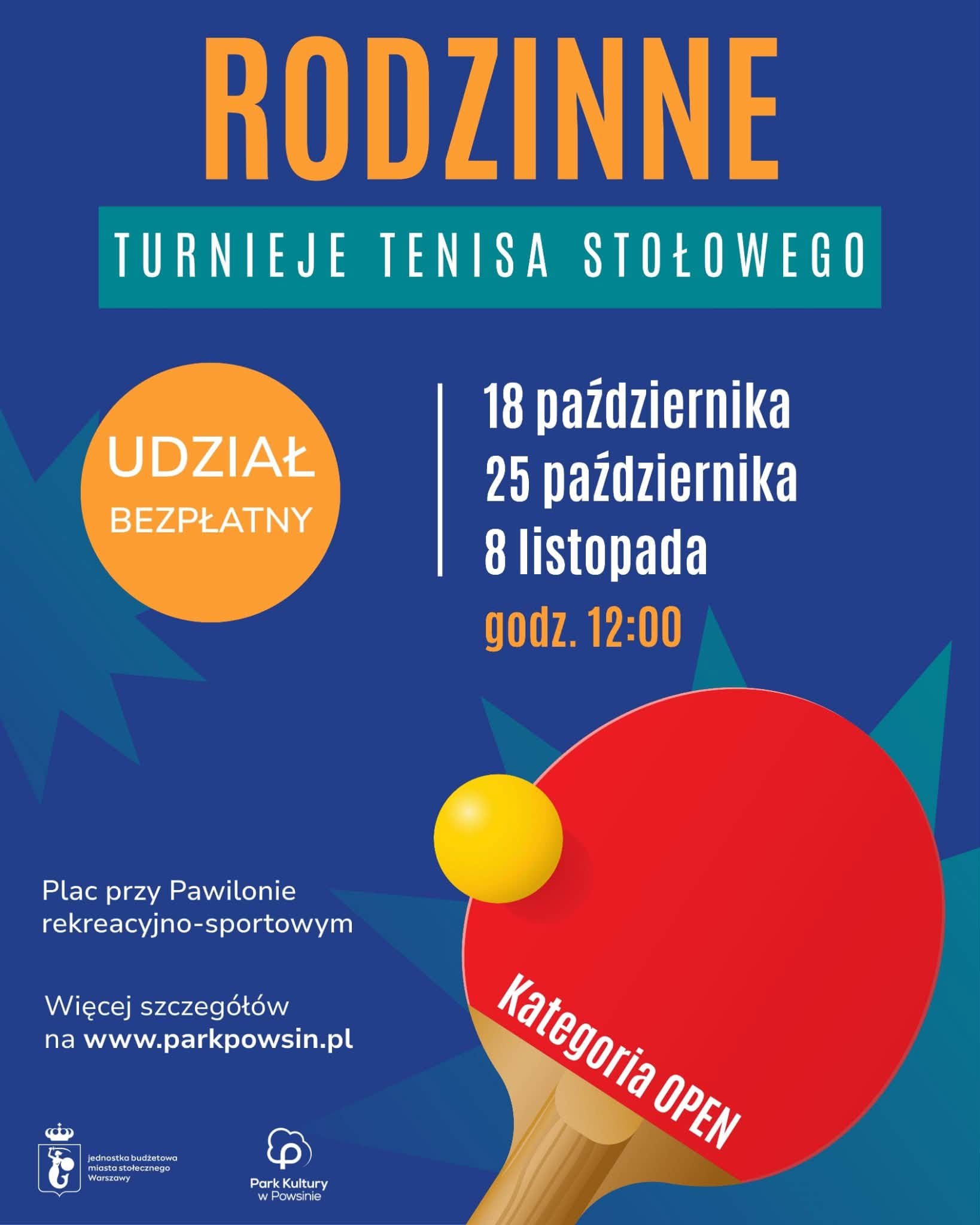 Plakat turnieju Rodzinne Turnieje Tenisa Stołowego (18 października 2026)