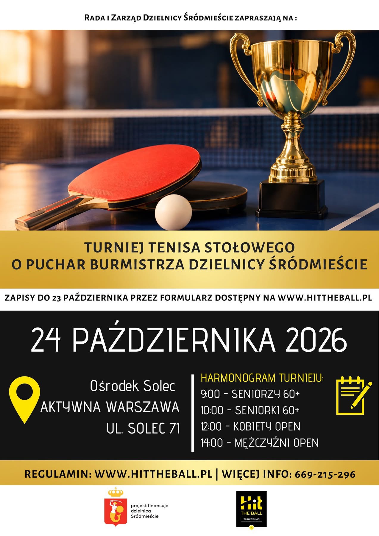 Plakat turnieju TURNIEJ O PUCHAR BURMISTRZA DZIELNICY ŚRÓDMIEŚCIE