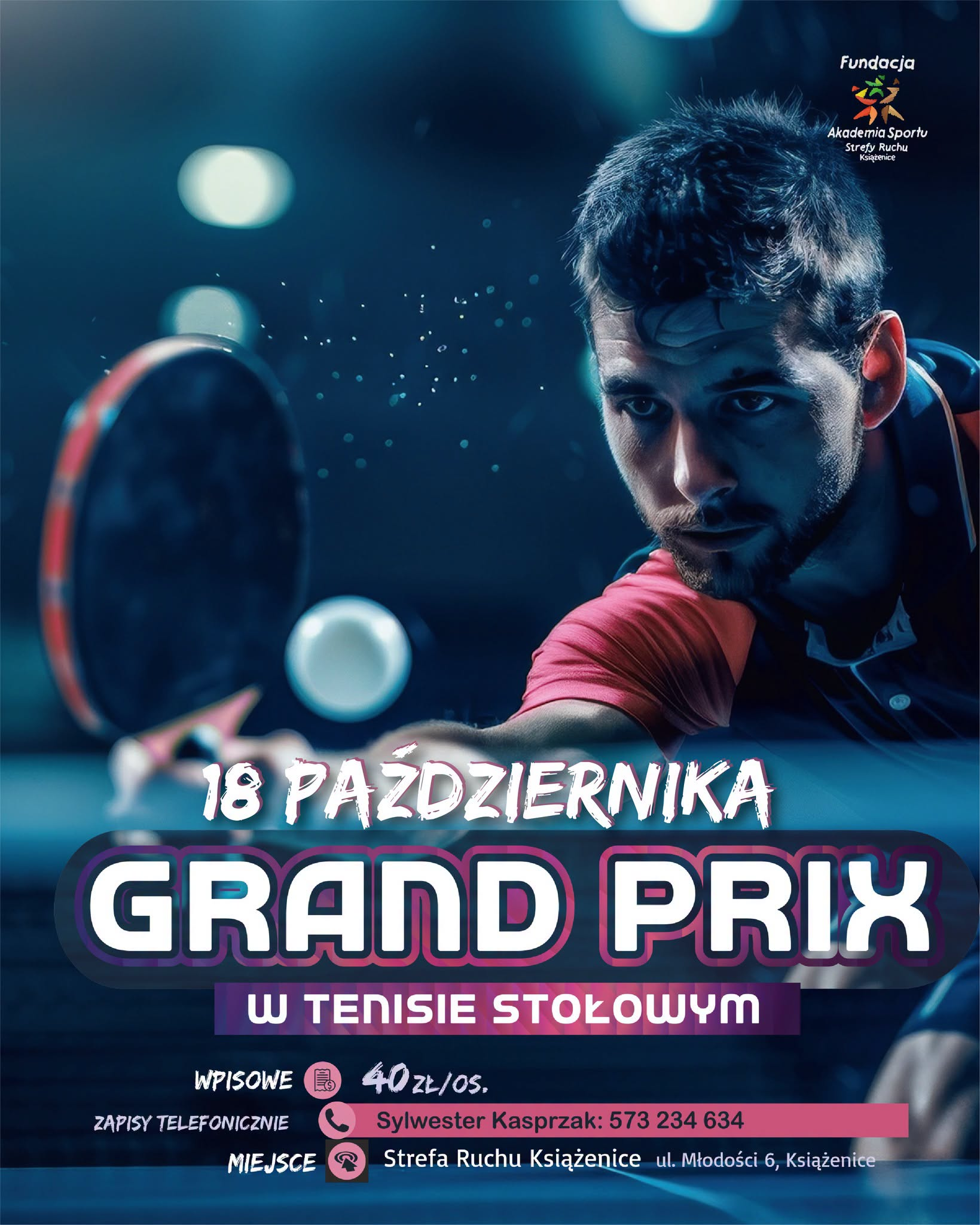 Plakat turnieju Grand Prix w Tenisie Stołowym (18 października)