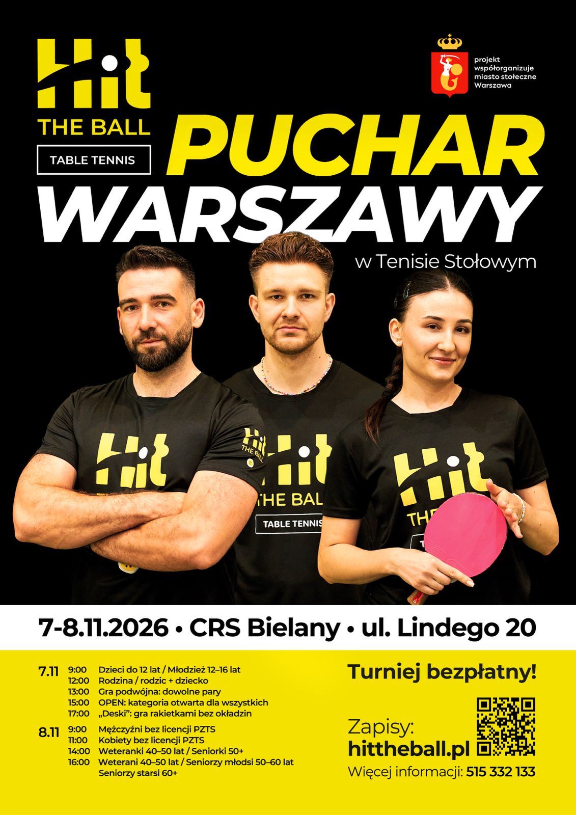 Plakat turnieju Puchar Warszawy w Tenisie Stołowym